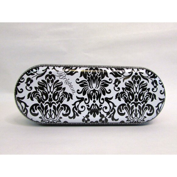 Brighton Tin Metal Sunglasses Case Only Black and White Floral Design - Picture 2 of 7